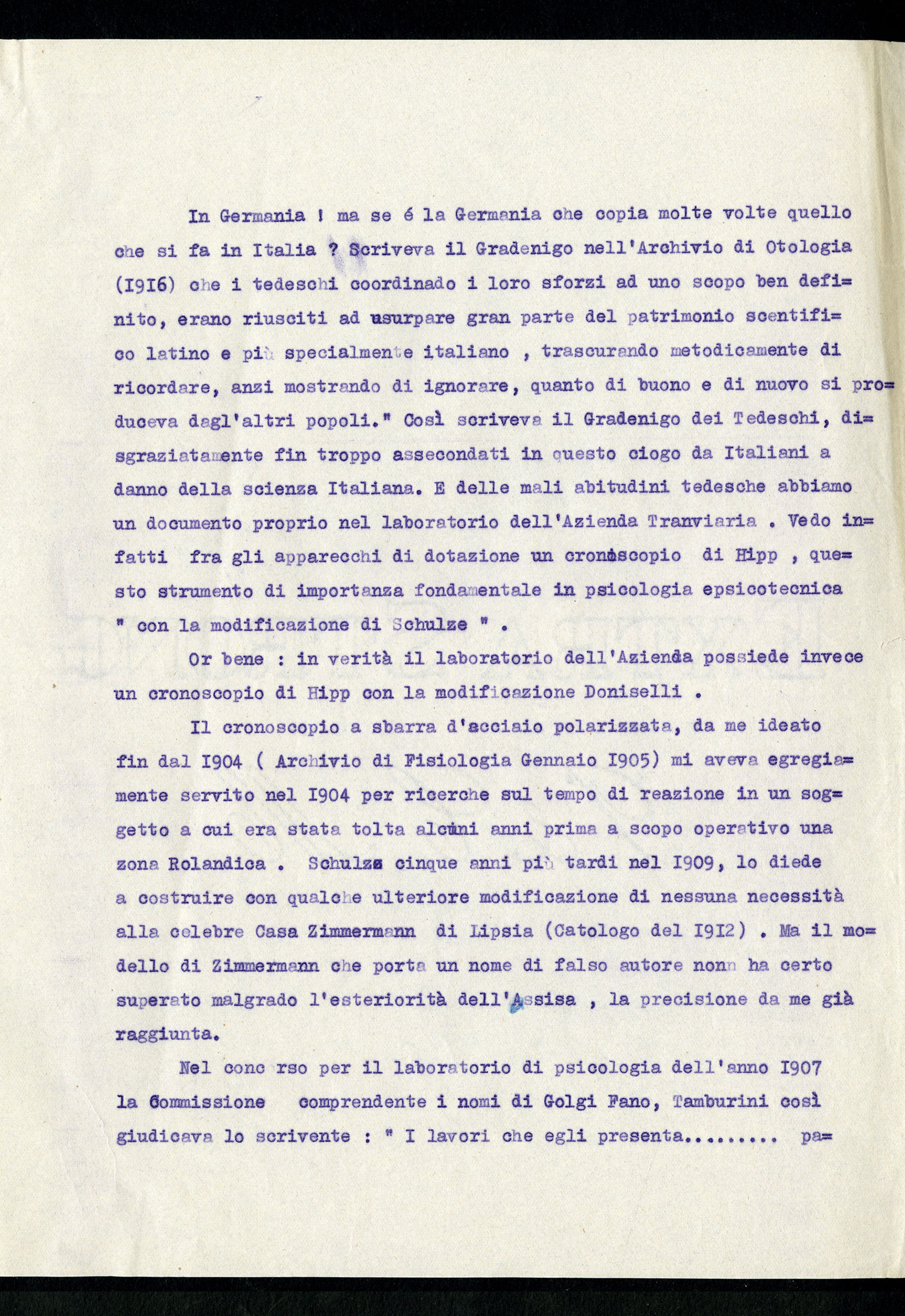 Relazione di Doniselli al sindaco di Milano a proposito del Laboratorio psicotecnico dell'ATM, 21 maggio 1926